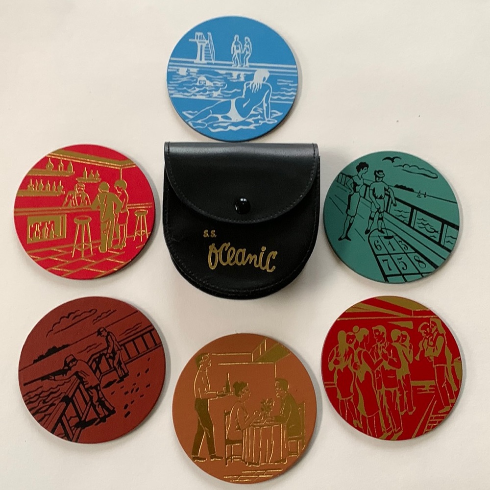 Vintage SS Oceanic illustrated coasters (6)